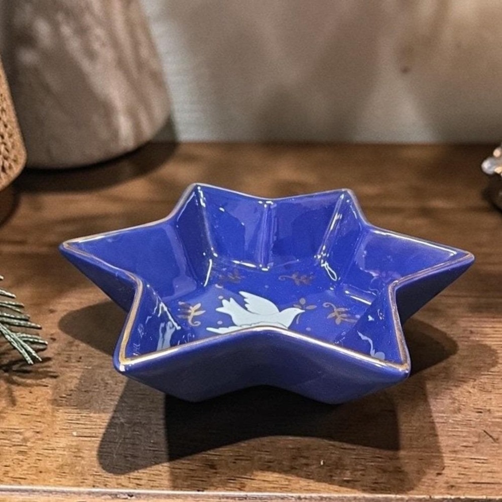 Palm Tree Co Hand-Painted Star Of David Bowl, Vintage Dove & Olive Branch Design